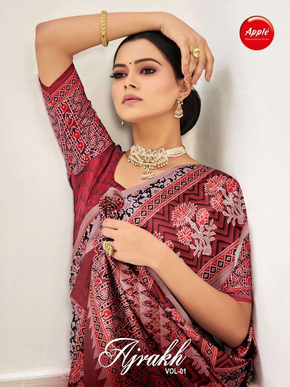 Apple Ajrakh Vol 1 Printed Japan Crepe Sarees Collection at Wholesale Rate