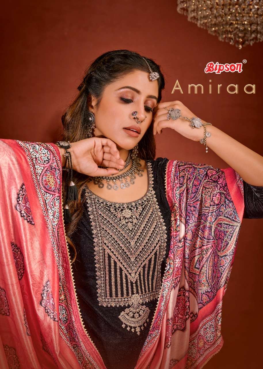 Bipson amiraa printed viscose velvet with work dress material collection surat 