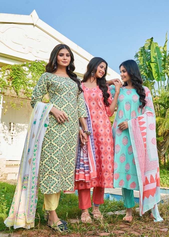 Blue hills fashion 4 you printed cambric cotton readymade suits at wholesale Rate 