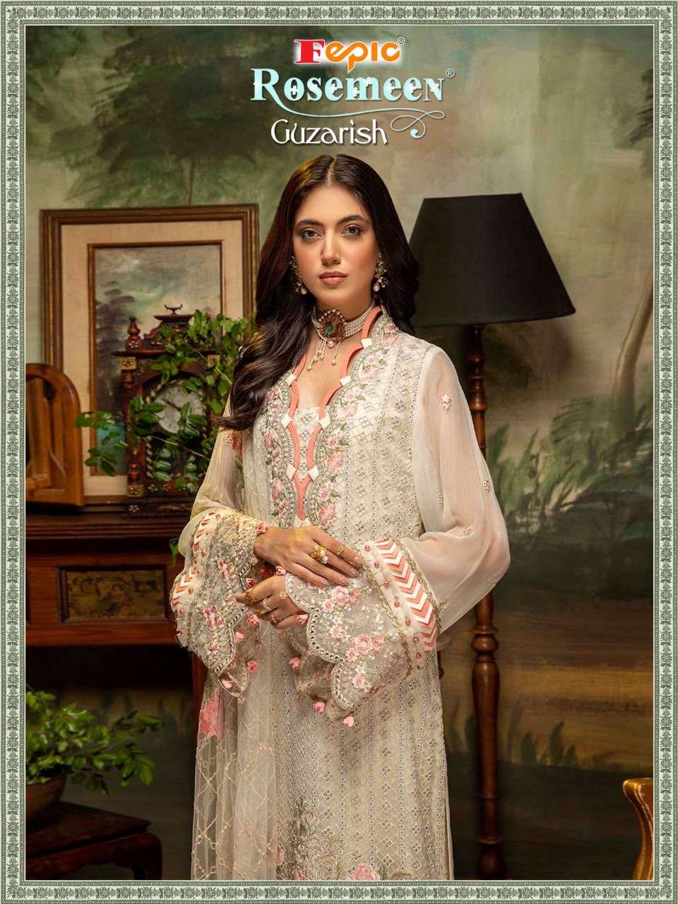 Fepic rosemeen guzarish 91009 faux georgette with heavy embroidery work pakistani dress material at Wholesale Rate 