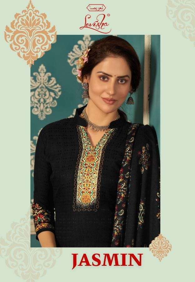 Levisha Jasmin Digital Printed Pure Pashmina with Swarovski Work Dress Material at Wholesale Rate