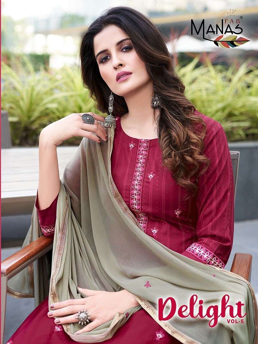 Manas fab delight vol 5 chinon silk with embroidery work readymade suits at wholesale Rate 