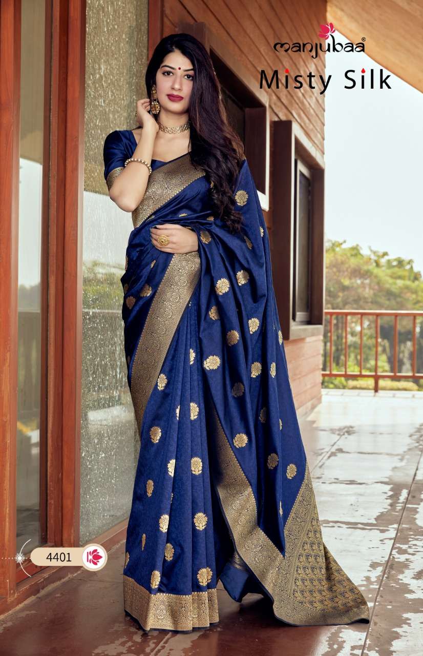 Manjubaa Clothing Misty Silk Designer Soft Banarasi Silk Sarees at Wholesale Rate