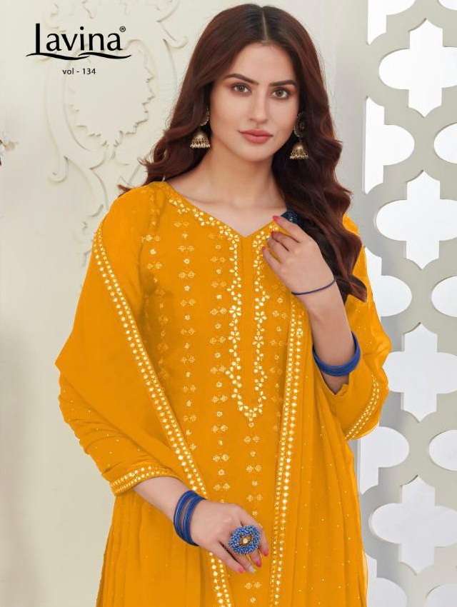 Meera Trendz Lavina Vol 134 Chinon with Embroidery Sequins Work Dress Material at Wholesale Rate