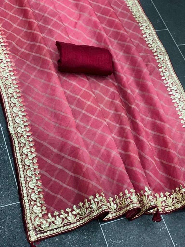 organza silk with laheriya print saree collection 
