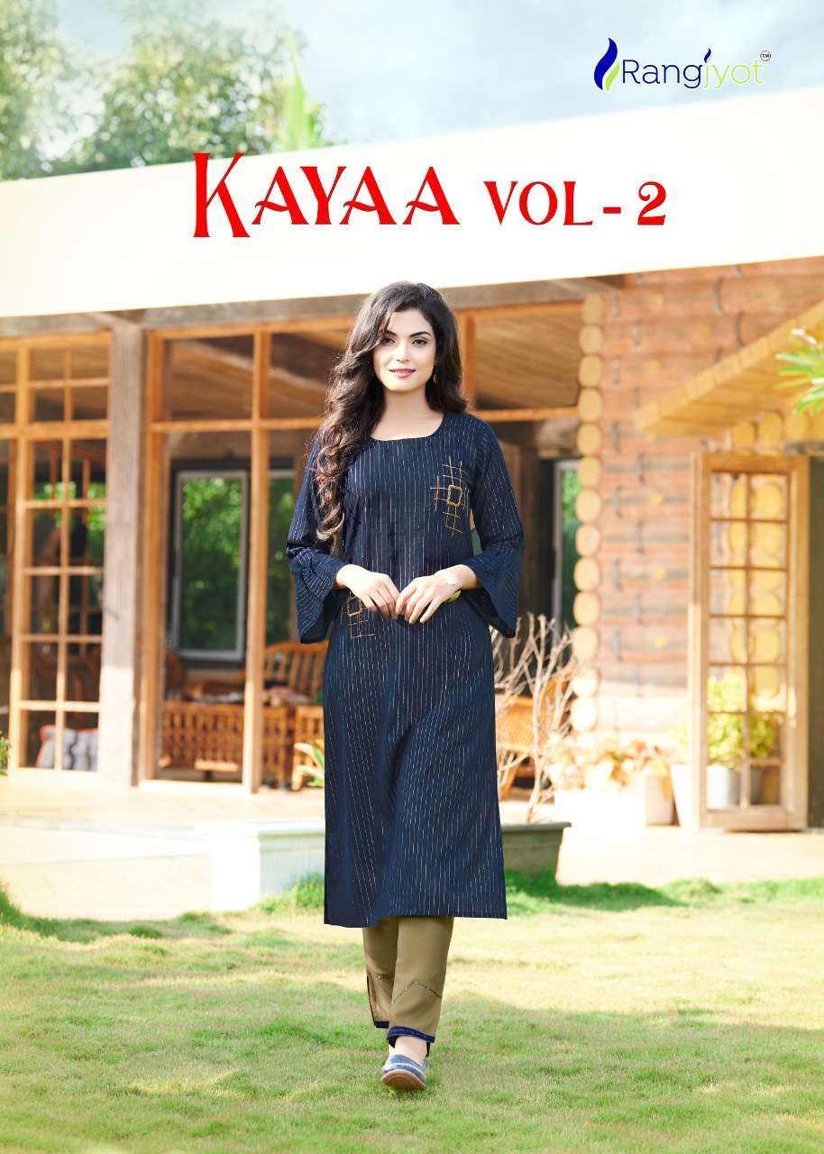 Rangjyot kayaa vol 2 rayon with embroidery work readymade kurtis with bottom at wholesale Rate 