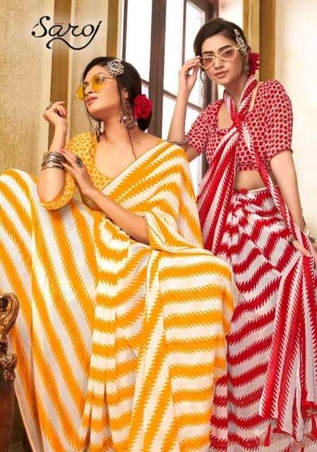 Saroj rang birangi printed soft weightless sarees collection at wholesale Rate 