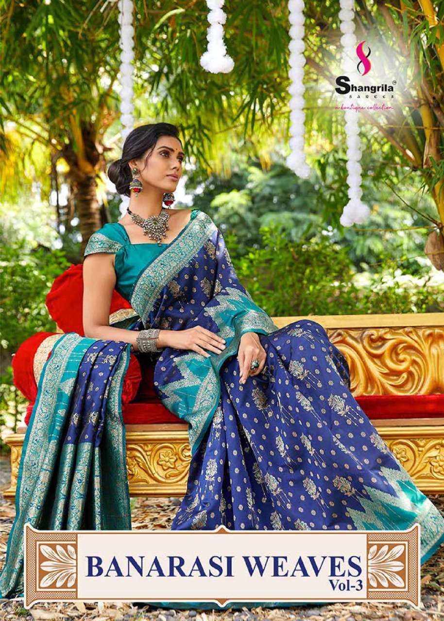 Shangrila designer banarasi weaves vol 3 designer silk sarees collection at Wholesale Rate 