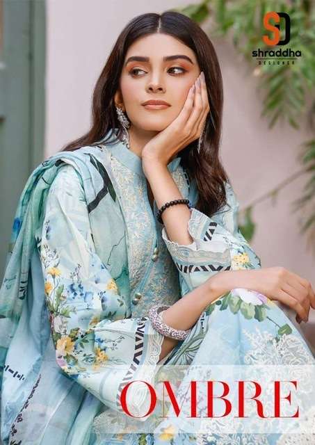 Shraddha designer ombre printed lawn cotton with embroidery work pakistani dress material at wholesale Rate 