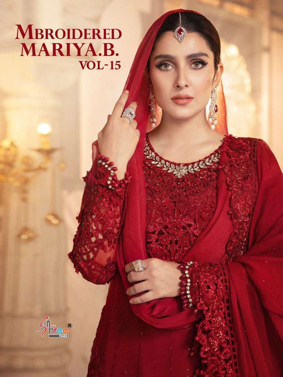 Shree fabs maria b mbroidered vol 15 organza faux georgette with heavy embroidery work pakistani dress material at wholesale Rate 
