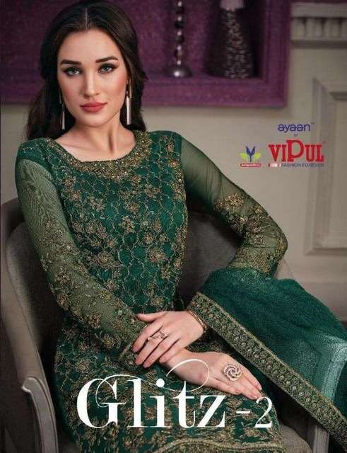 Vipul fashion ayaan glitz vol 2 net with heavy embroidery work dress material collection at Wholesale Rate 
