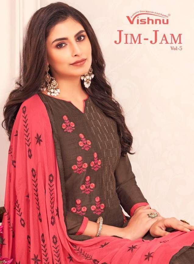 Vishnu jim jam vol 5 silk with embroidery work dress material at wholesale Rate 