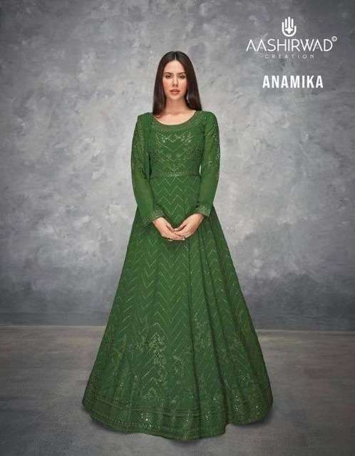 Aashirwad creation anamika designer georgette with embroidery work readymade suits at wholesale Rate 