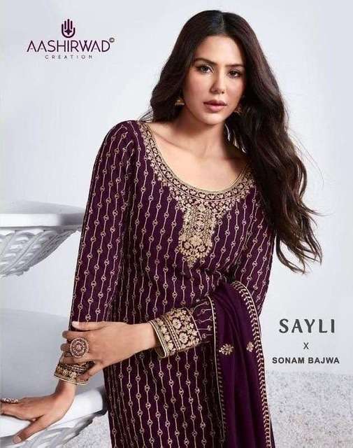 Aashirwad creation sayli sonam bajwa real georgette with embroidery work dress material at wholesale Rate 