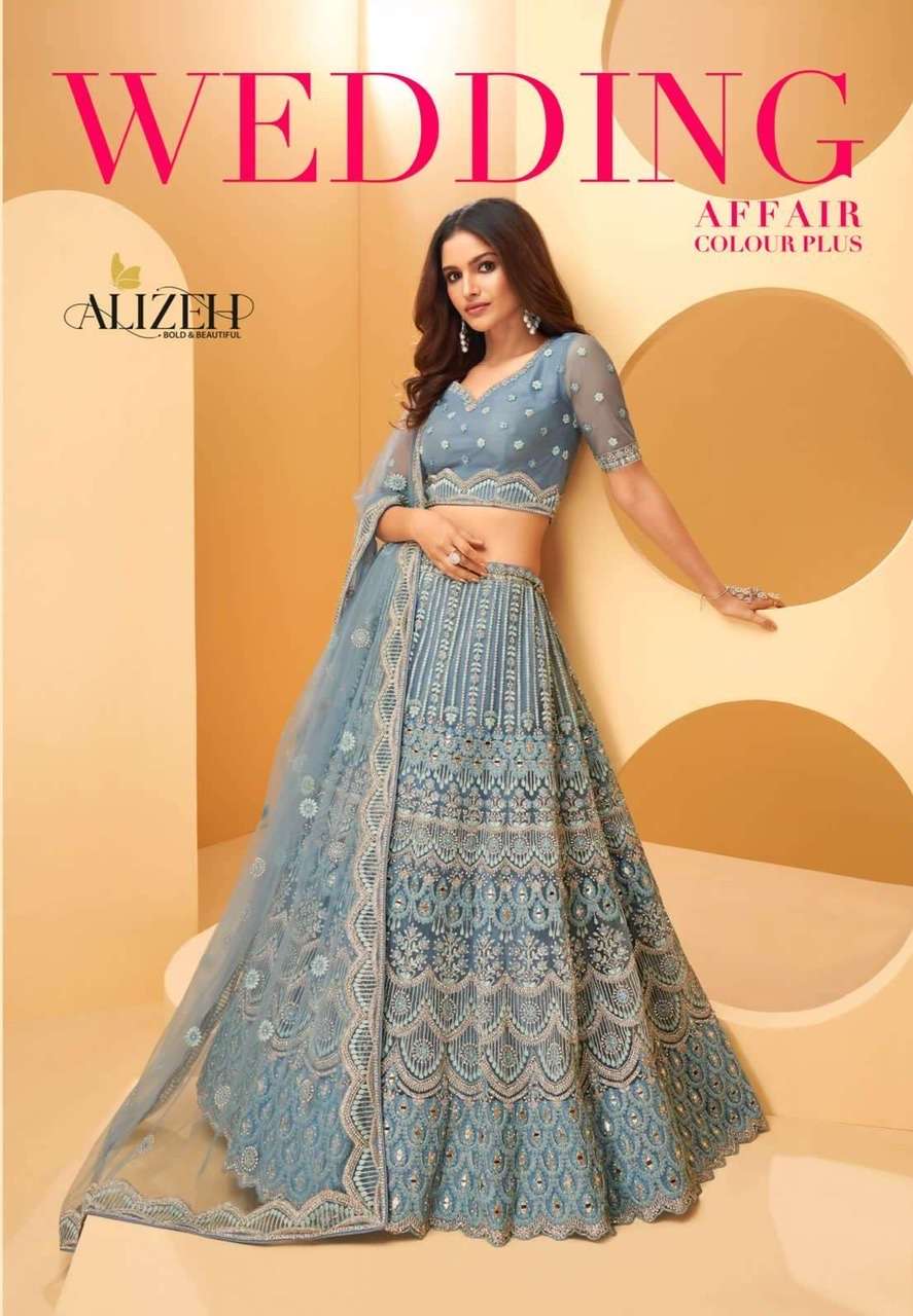 Alizeh wedding affair colour plus net with heavy embroidery work wedding lehenga choli at Wholesale Rate 