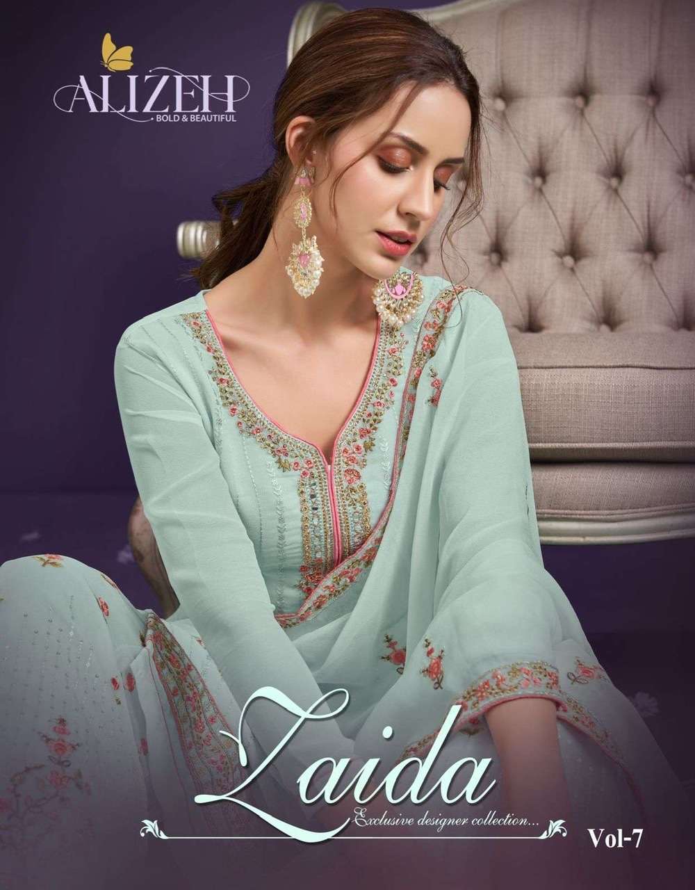 Alizeh zaida vol 7 georgette with embroidery work dress material at wholesale Rate 