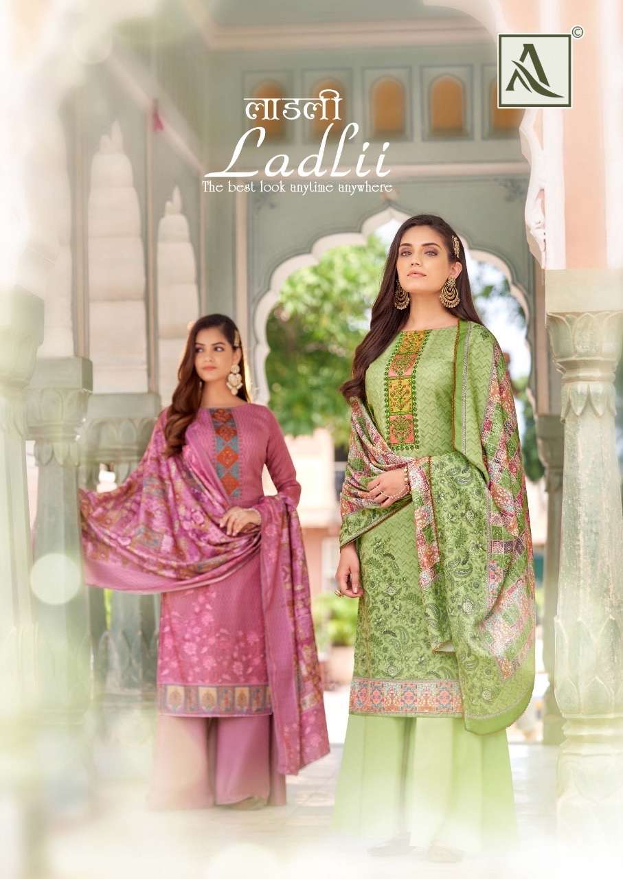Alok suits ladlii digital Printed pure jam cotton with embroidery swarovski work dress material at wholesale Rate 