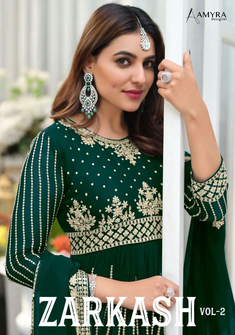 Amyra designer zarkash vol 2 heavy georgette with embroidery work readymade sharara suits at Wholesale Rate 