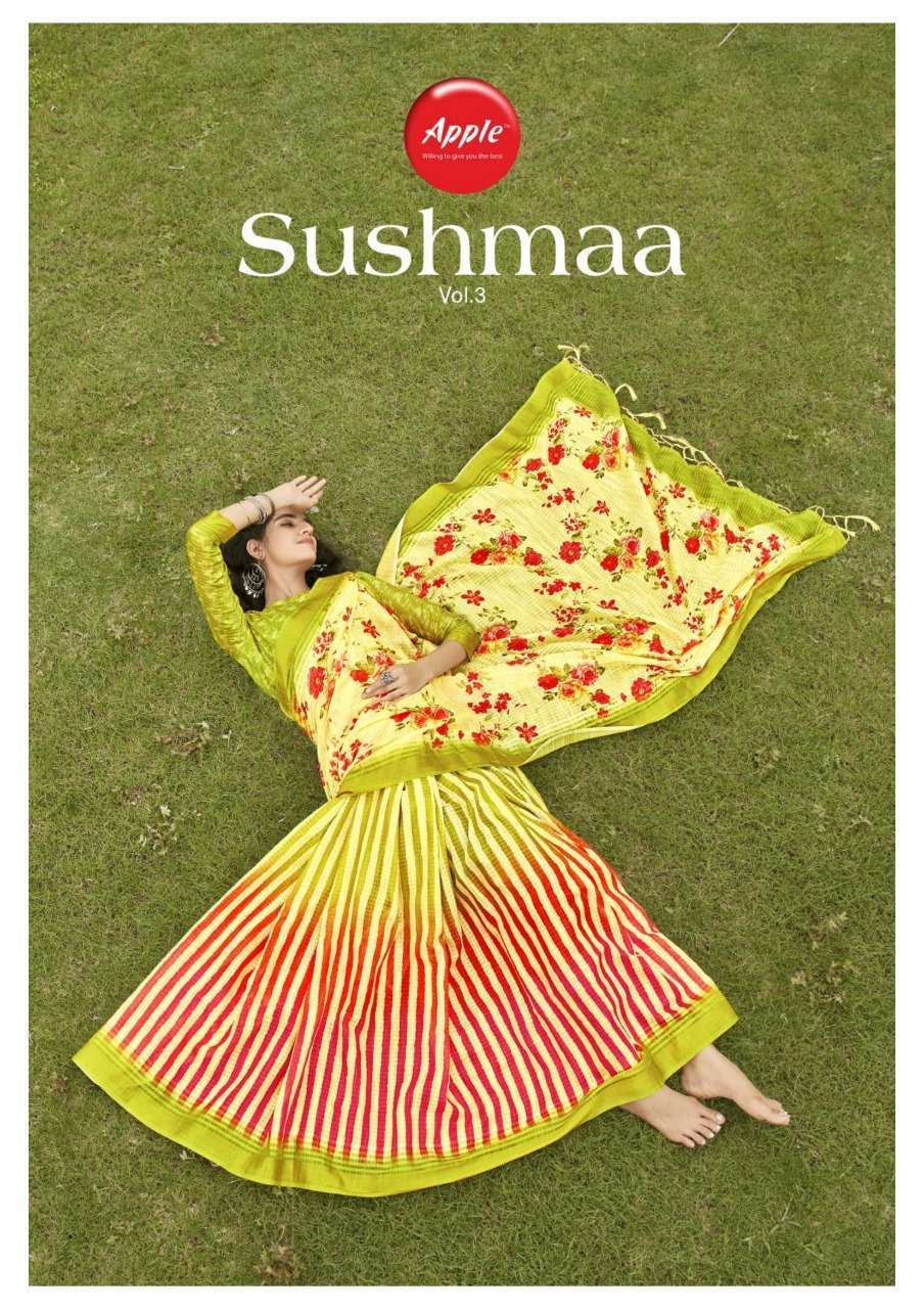 Apple sushmaa vol 3 digital printed linen sarees collection at Wholesale Rate 