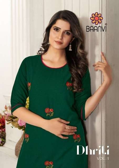 Baanvi dhriti vol 1 rayon slub with embroidery work readymade kurtis with pants at wholesale Rate 