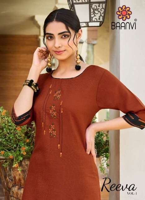 Baanvi reeva vol 1 cotton with embroidery work readymade kurtis with bottom at Wholesale Rate 