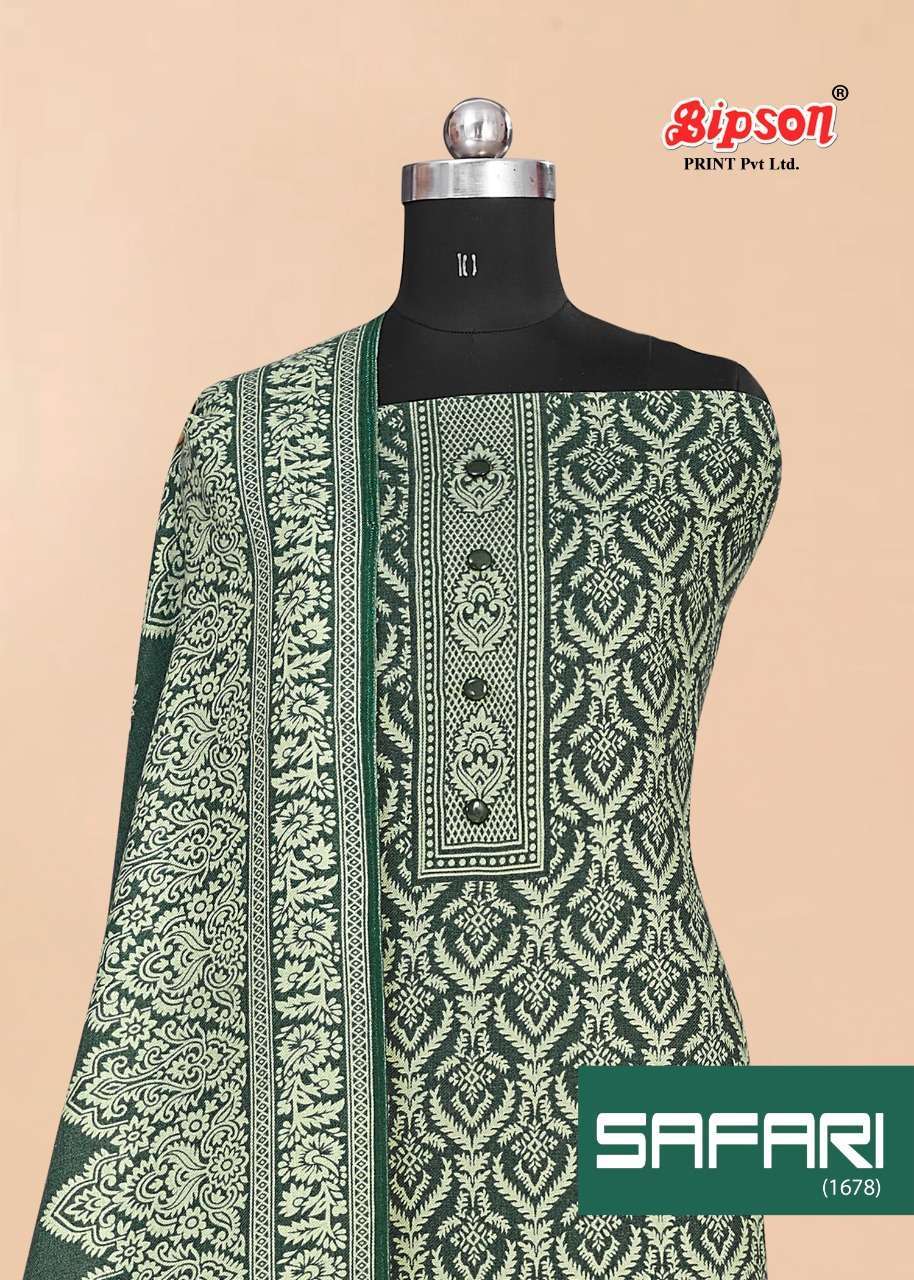 Bipson safari 1678 printed woollen pashmina with work dress material at wholesale Rate 