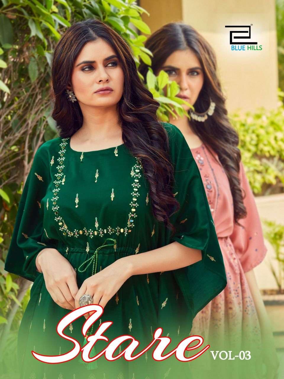 Blue hills stare vol 3 fancy silk with embroidery work readymade kurtis at Wholesale Rate 
