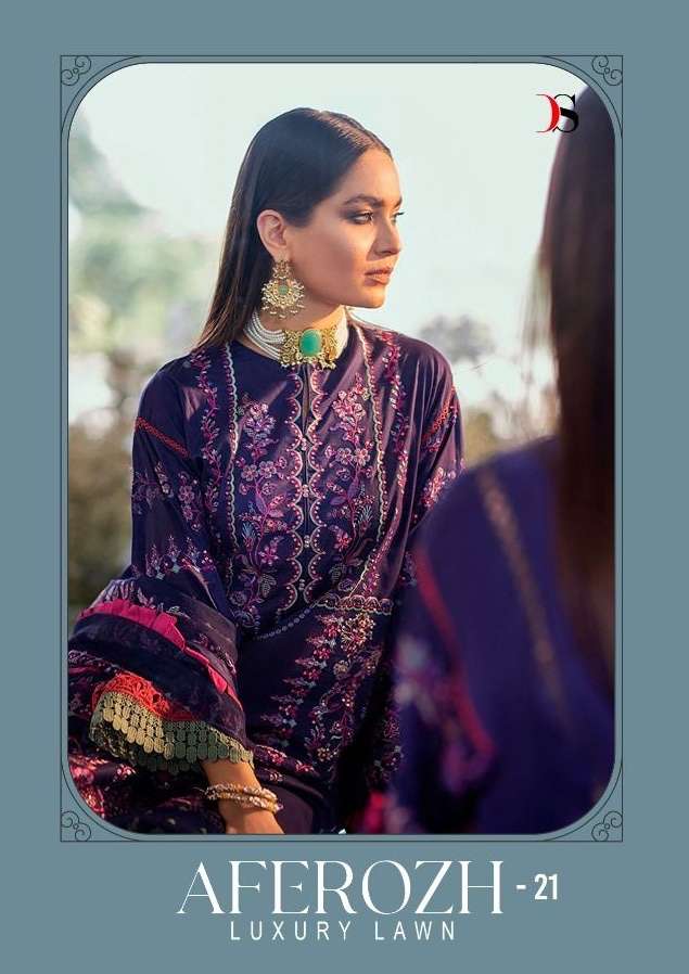 Deepsy suits aferozh luxury lawn 21 printed pure cotton with embroidery work pakistani dress material at wholesale Rate 