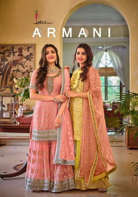 Eba lifestyle armani faux georgette with heavy embroidery work dress material at wholesale Rate 
