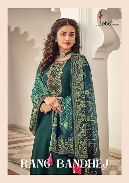 Eba lifestyle rang bandhej vol 1 heavy chinon with embroidery work dress material at wholesale Rate 