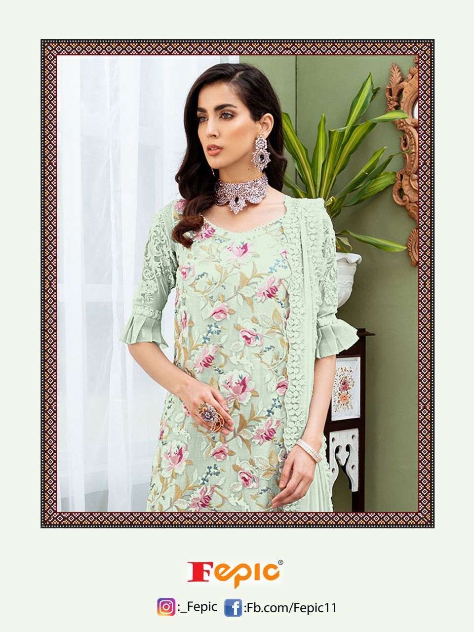 Fepic rosemeen c 1118 colors printed faux georgette with embroidery handwork pakistani dress material at wholesale Rate 