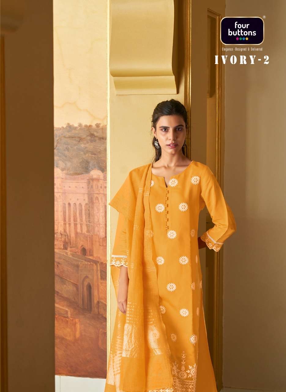 Four buttons ivory vol 2 viscose chanderi with work readymade suits at wholesale prices 