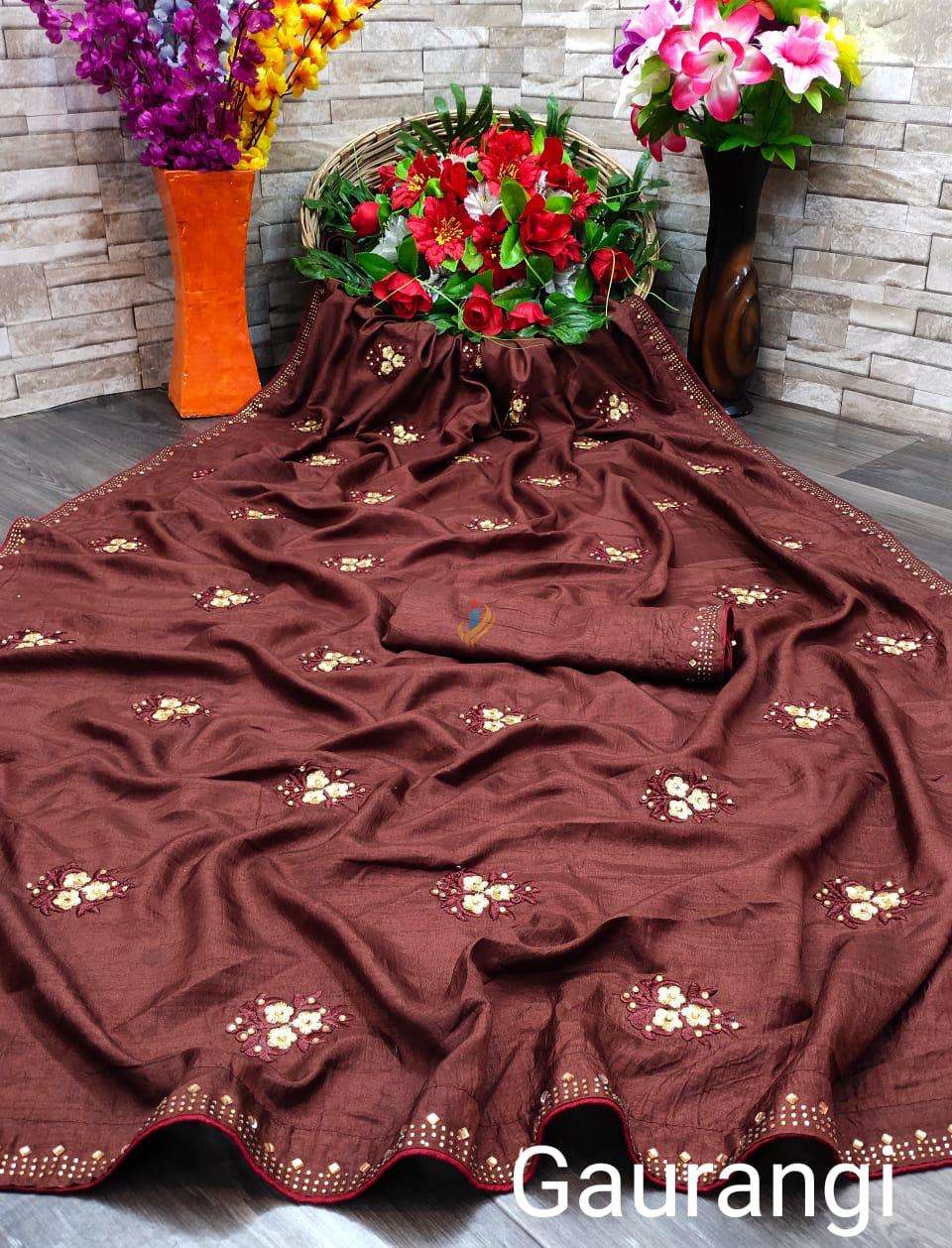 Gaurangi Dola Silk With Embroidery Stone Work Sarees Collection At Wholesale Rate