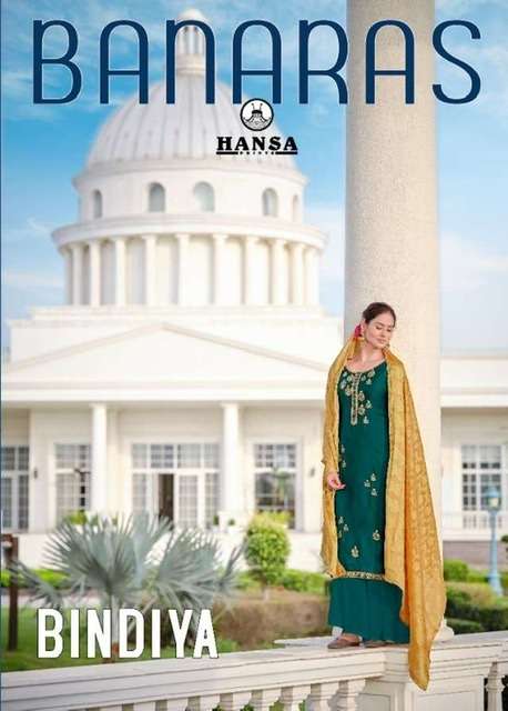 Hansa prints bindiya satin georgette with embroidery work dress material collection surat 