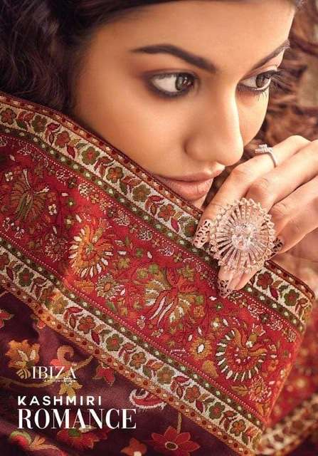 Ibiza kashmiri romance printed pure green silk with work dress material at wholesale Rate 