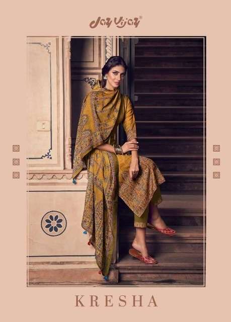 Jay vijay kresha digital printed pashmina with handwork dress material at wholesale Rate 