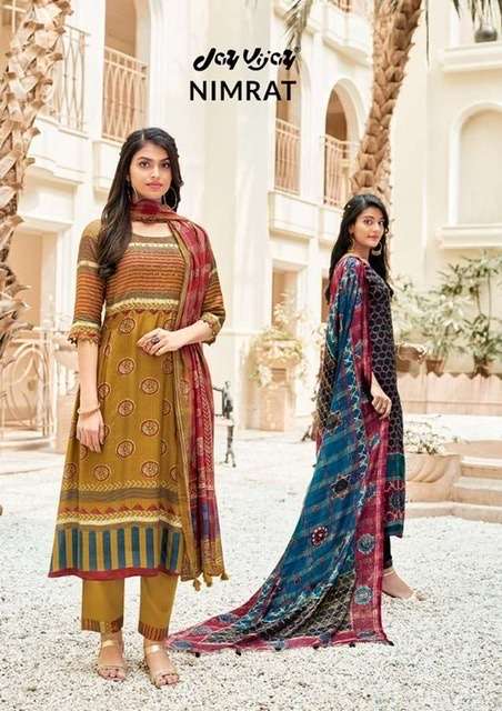 Jay vijay nimrat printed muslin silk dress material collection at Wholesale Rate 