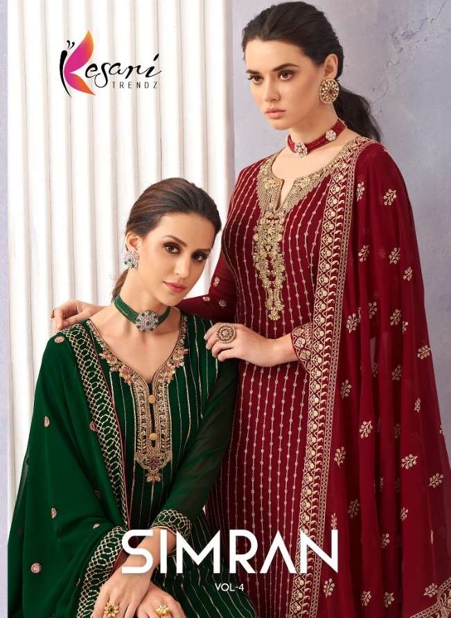 Kesari trendz simran vol 4 heavy blooming georgette with embroidery work dress material at wholesale Rate 