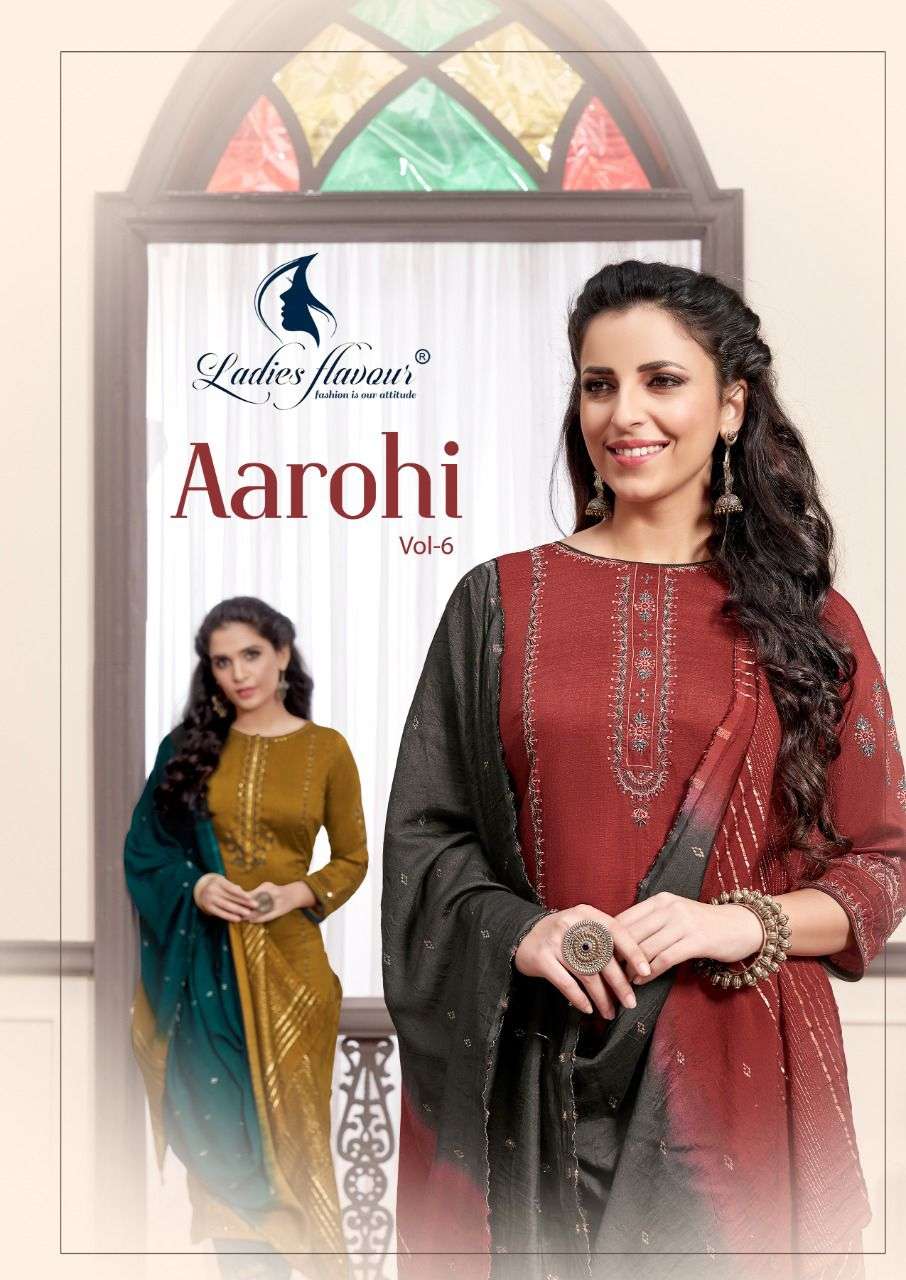 Ladies flavour Aarohi vol 6 Chinon Kurti with bottom dupatta collection
