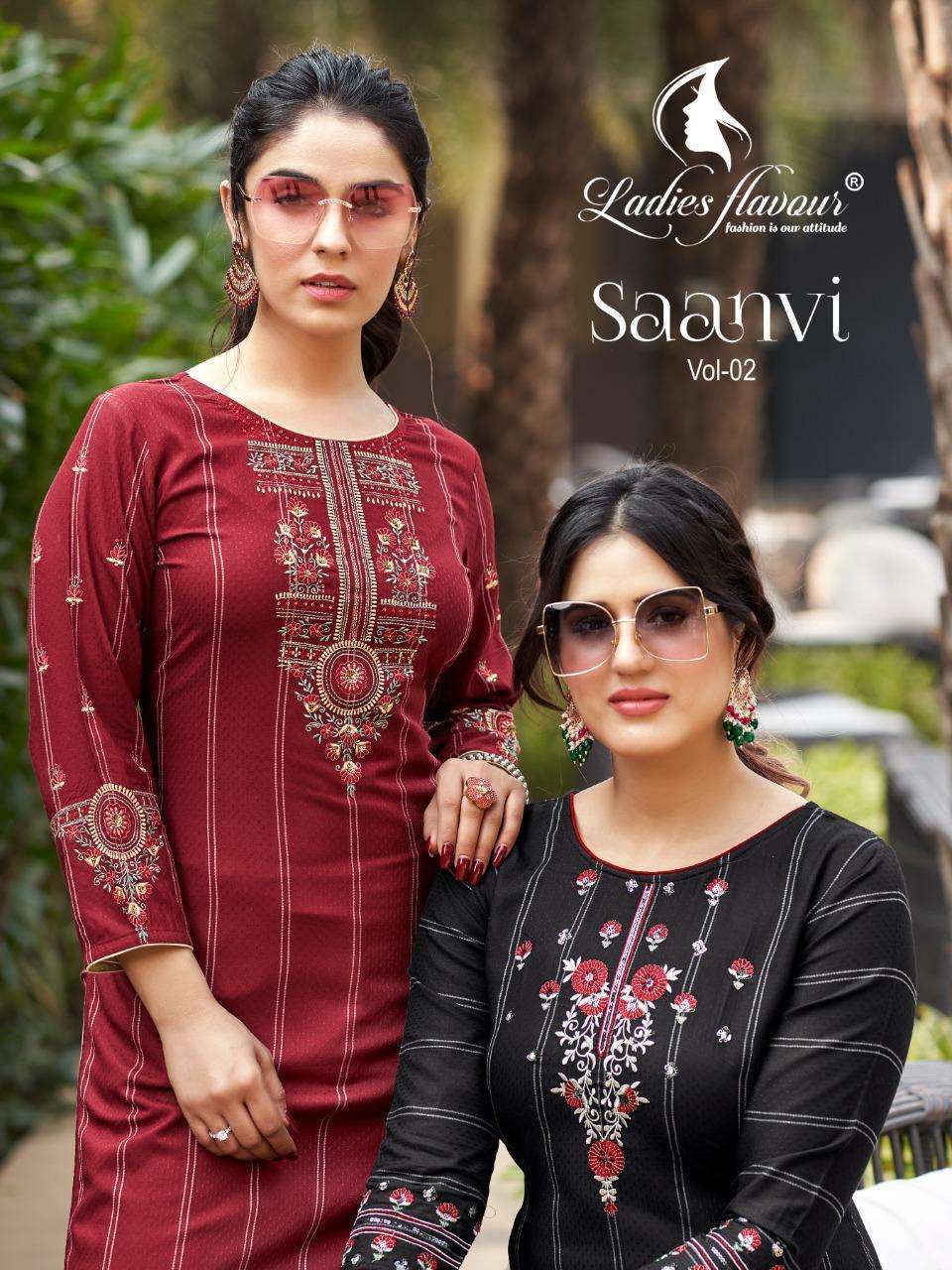 Ladies flavour saanvi vol 2 heavy rayon with work readymade kurtis with pants at wholesale Rate 