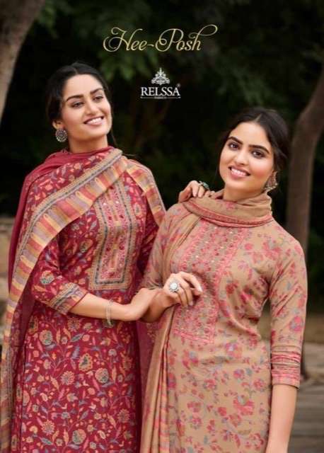 Relssa fabrics hee posh digital printed pure modal silk with fancy work dress material collection surat 