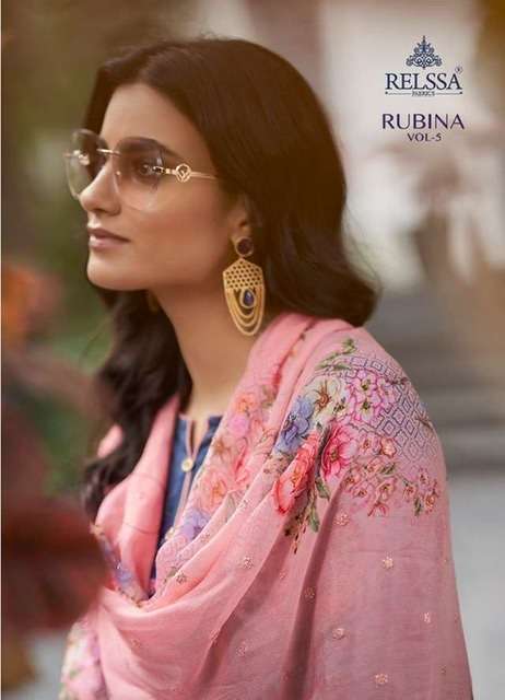 Relssa fabrics rubina vol 5 digital printed pure cotton satin with embroidery work dress material at wholesale Rate 