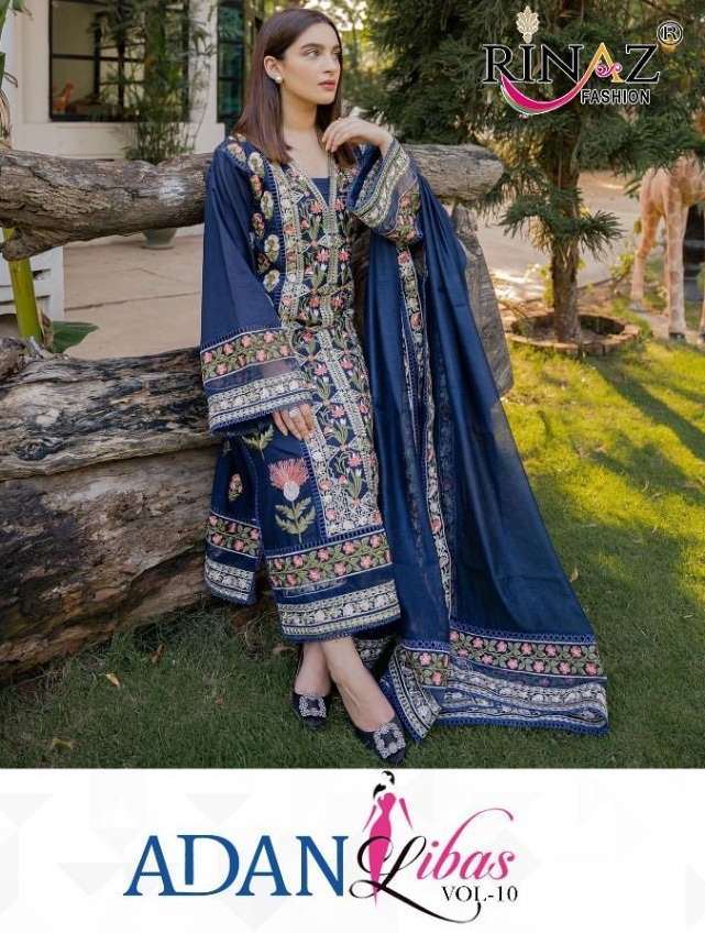 Rinaz fashion adan libas vol 10 printed cambric cotton with embroidery work pakistani dress material at wholesale Rate 