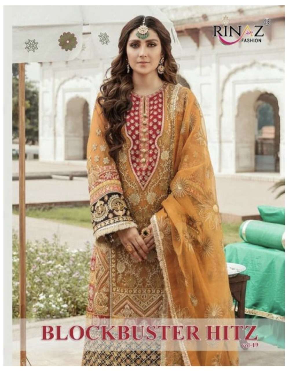 Rinaz fashion blockbuster hitz vol 19 faux georgette with embroidery work pakistani dress material at wholesale Rate 