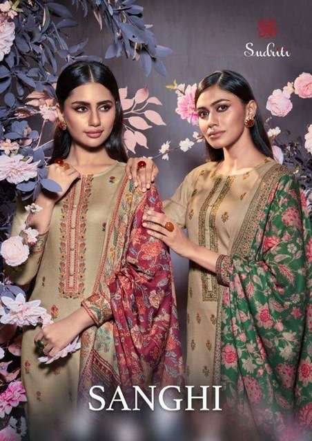 Sahiba sudriti sanghi digital Printed pashmina twill dress material at wholesale Rate 