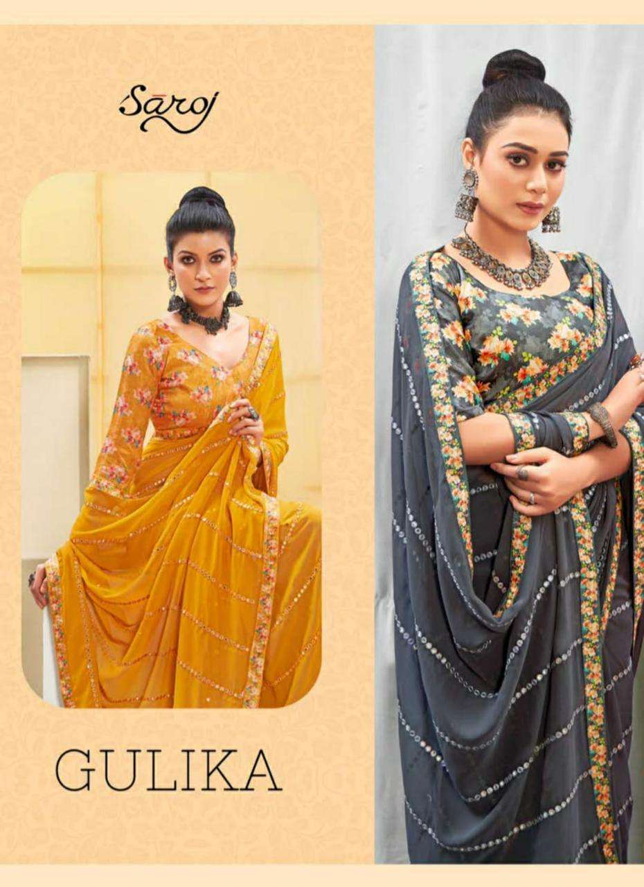 Saroj gulika soft georgette with work sarees at wholesale rate 