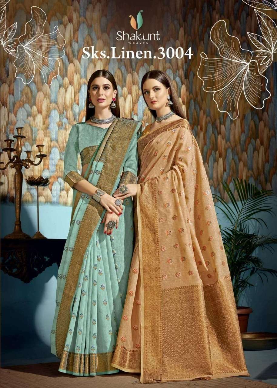 Shakunt weaves sks linen 3004 designer linen sarees at Wholesale Rate 