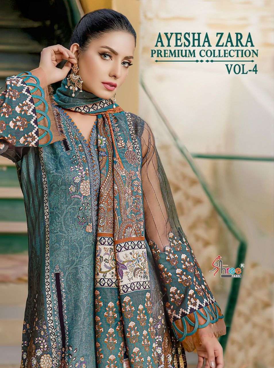 Shree fabs ayesha zara premium collection vol 4 printed pure cotton with embroidery patch work pakistani dress material at wholesale Rate 