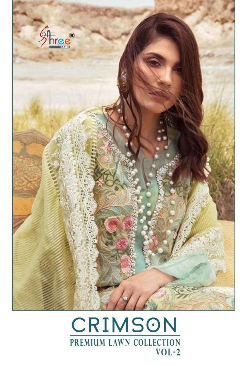 Shree fabs crimson premium lawn collection vol 2 printed pure cotton with self embroidery work pakistani dress material at wholesale Rate 