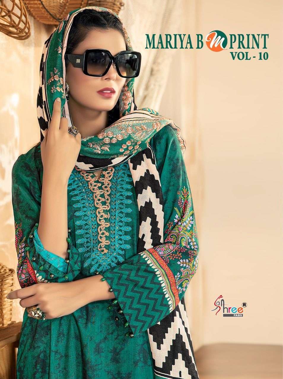Shree fabs mariya b m print vol 10 printed jam cotton with embroidery work pakistani dress material at wholesale Rate 